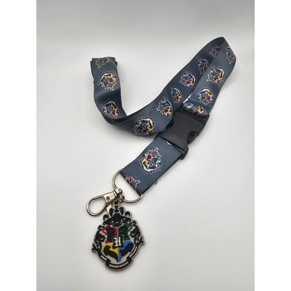 Harry Potter Hogwarts Crest Gray Lanyard Breakaway Clasp Rubber Charm